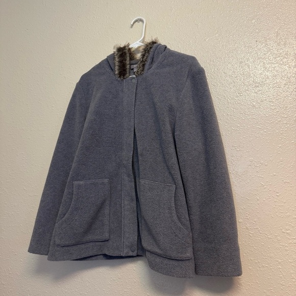 J. Jill Gray Faux Fur Trim Hooded Jacket - Picture 6 of 6